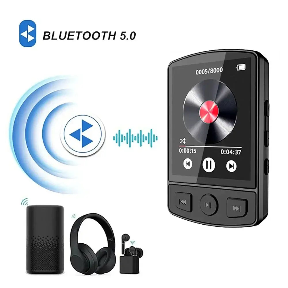Portable MP3 Player Sport Clip Walkman HiFi Sound Bluetooth-Compatible 5.0 Student Walkman 1.8 Inch Screen with FM Radio E-Book