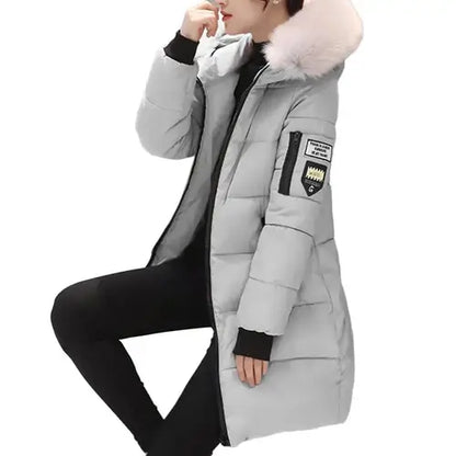 Women Winter Cotton Coat Hooded Mid Length Outerwear Windproof Warm