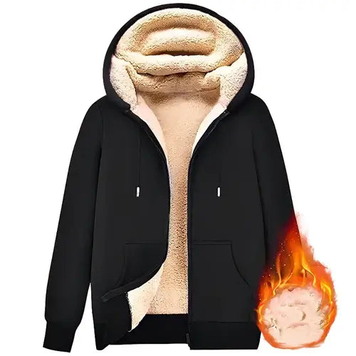 Trendy Sweatshirt Coat Front Pockets Warm Zipper Lamb Wool Jacket Men