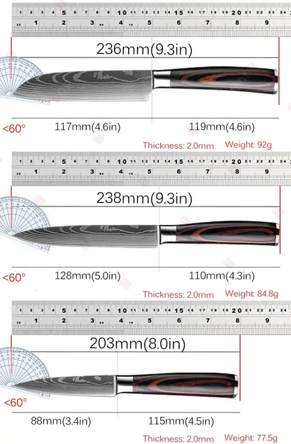 Stainless Steel Kitchen Knives with Wooden Handles