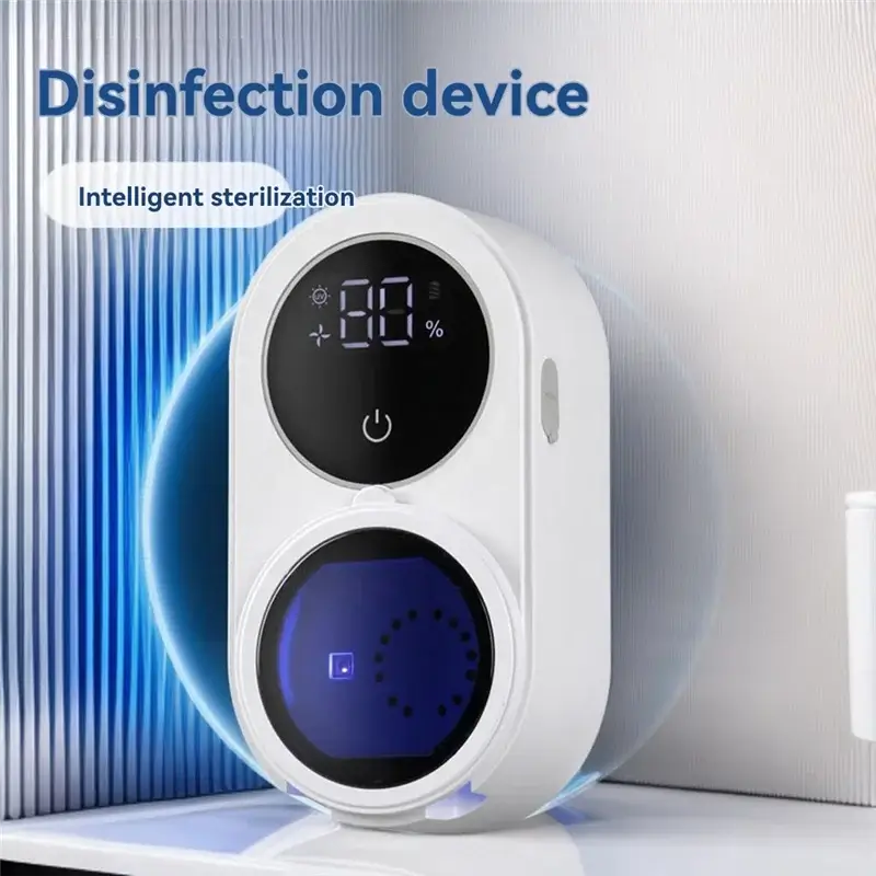 ABLE-Smart Home Toothbrush Holder Cleaner For Bathroom Light Cleaning Fan Drying Automatic Rotating Cover Wall Mounting