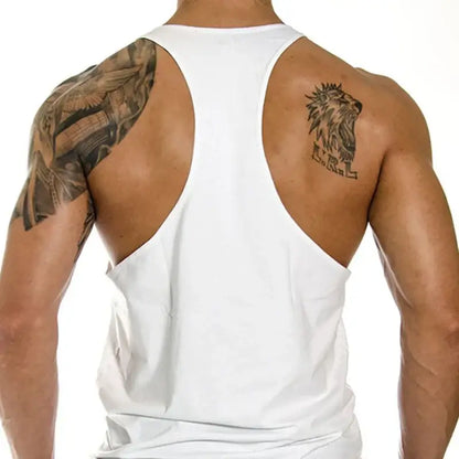 GYM ANIMAL Print Y Back Fitness Stringer Tank Top Mens Cotton Muscle Sleeveless Shirt Bodybuilding Clothing Workout Singlets
