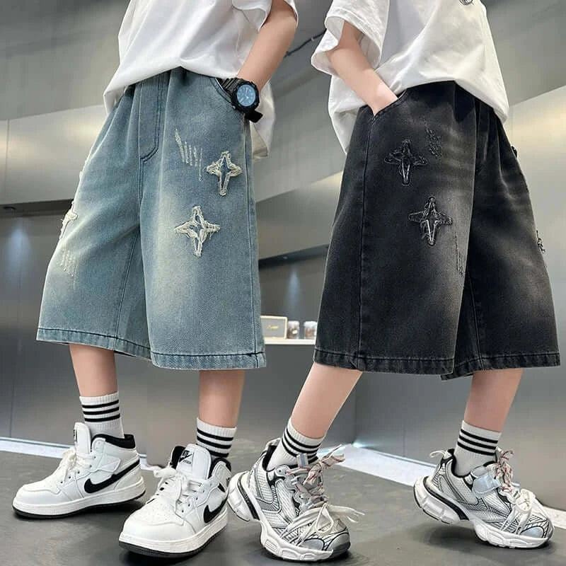 2025 Summer New Arrival Fashion Boys Denim Shorts with Star Pattern Children&