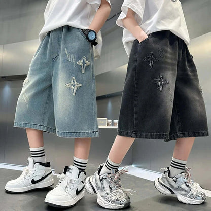 2025 Summer New Arrival Fashion Boys Denim Shorts with Star Pattern Children&