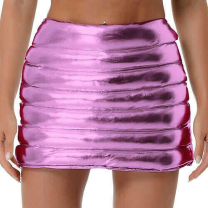 Womens Metallic Shiny Skirts Winter Warm A-Line Mini Skirt.