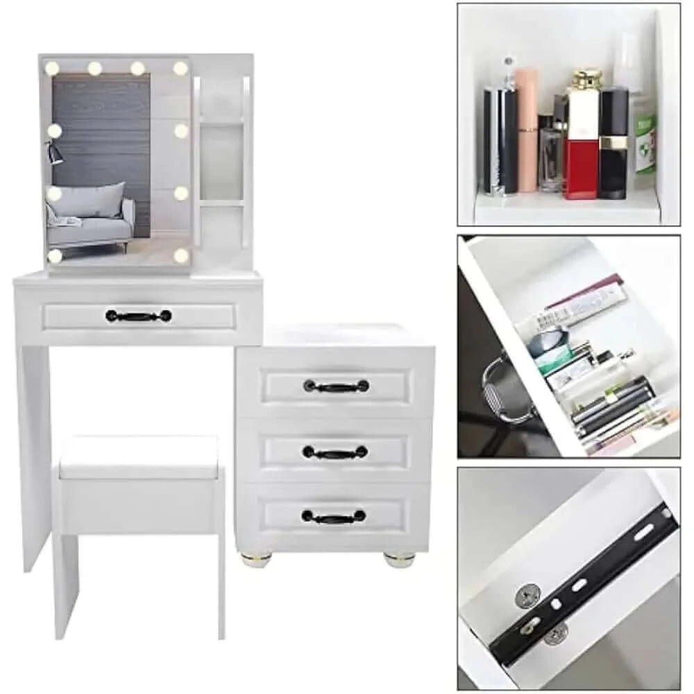 Vanity Set Dressing Table with Lighted Mirror, Vanity Desk with.