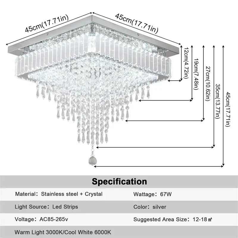 Round Crystal Raindrop LED Flush-Mount Chandelier