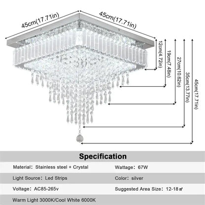 Round Crystal Raindrop LED Flush-Mount Chandelier