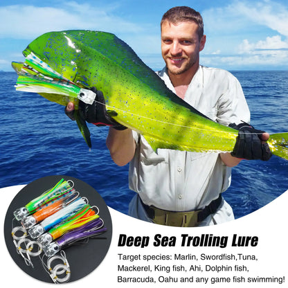 5pcs Trolling Skirt Tuna Lures Fishing Saltwater Lures for Mahi Marlin Shark Wahoo with Rigged Hooks Big Game Fishing Lures