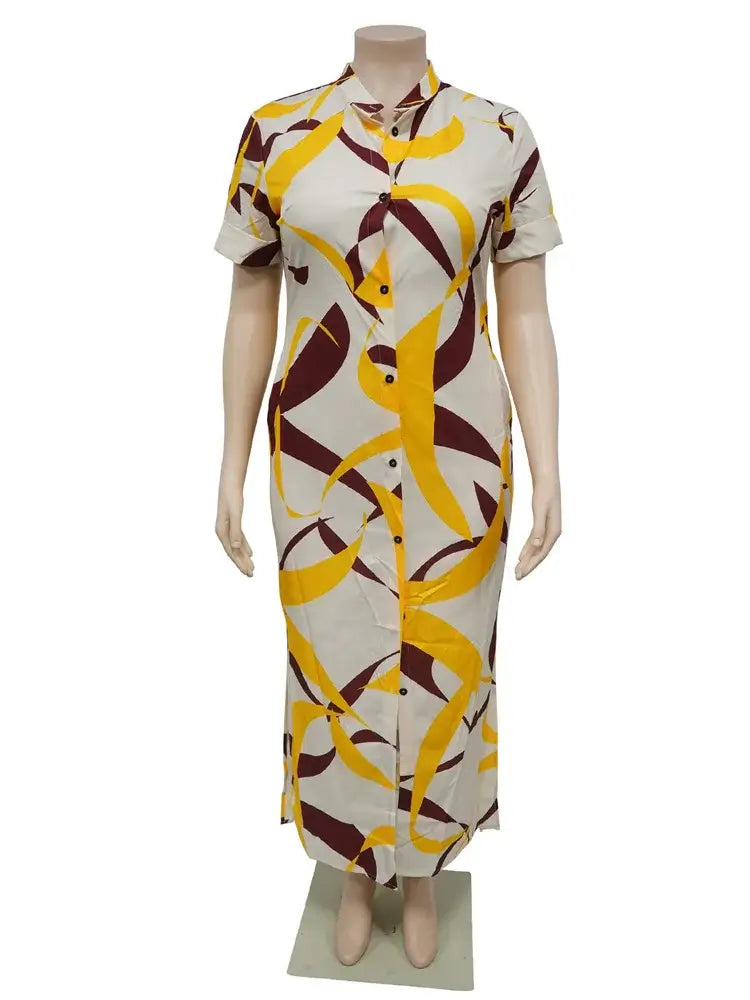 Wmstar Plus-Size Printed Collared Maxi Dress