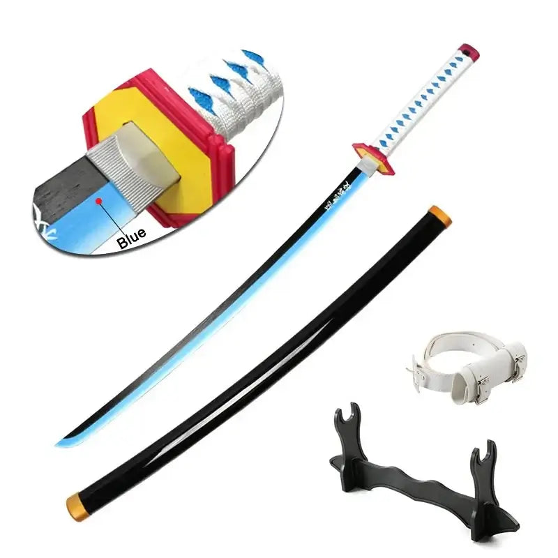 80cm Demon Slayer Katana Bamboo Blade Role-playing Weapons Props Halloween Costume Props with Belt and Sword Holder