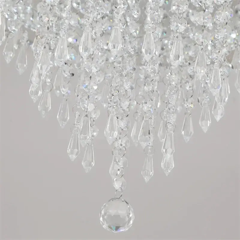 Round Crystal Raindrop LED Flush-Mount Chandelier