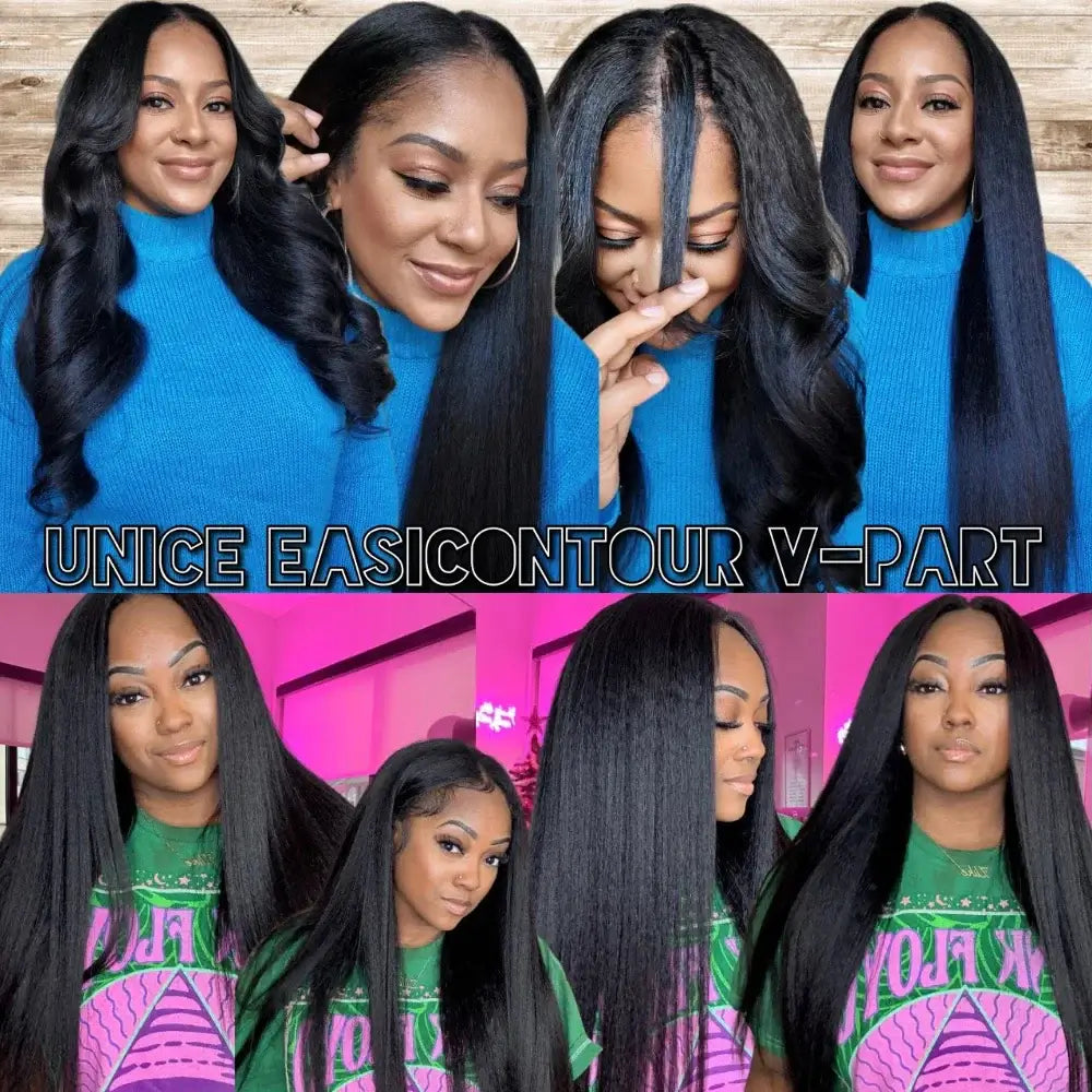 UNICE Hair Kinky Straight V Part Wig Human Hair With Drawstring EasiContour Minimal Leave Out VPart Human Hair Wigs 150% Density