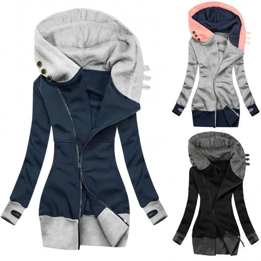 Women Hooded Sweatshirt Jacket Women Autumn Winter Hoodie Coat Long