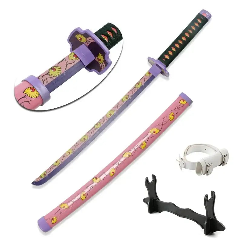80cm Demon Slayer Katana Bamboo Blade Role-playing Weapons Props Halloween Costume Props with Belt and Sword Holder