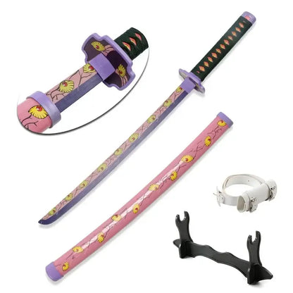 80cm Demon Slayer Katana Bamboo Blade Role-playing Weapons Props Halloween Costume Props with Belt and Sword Holder