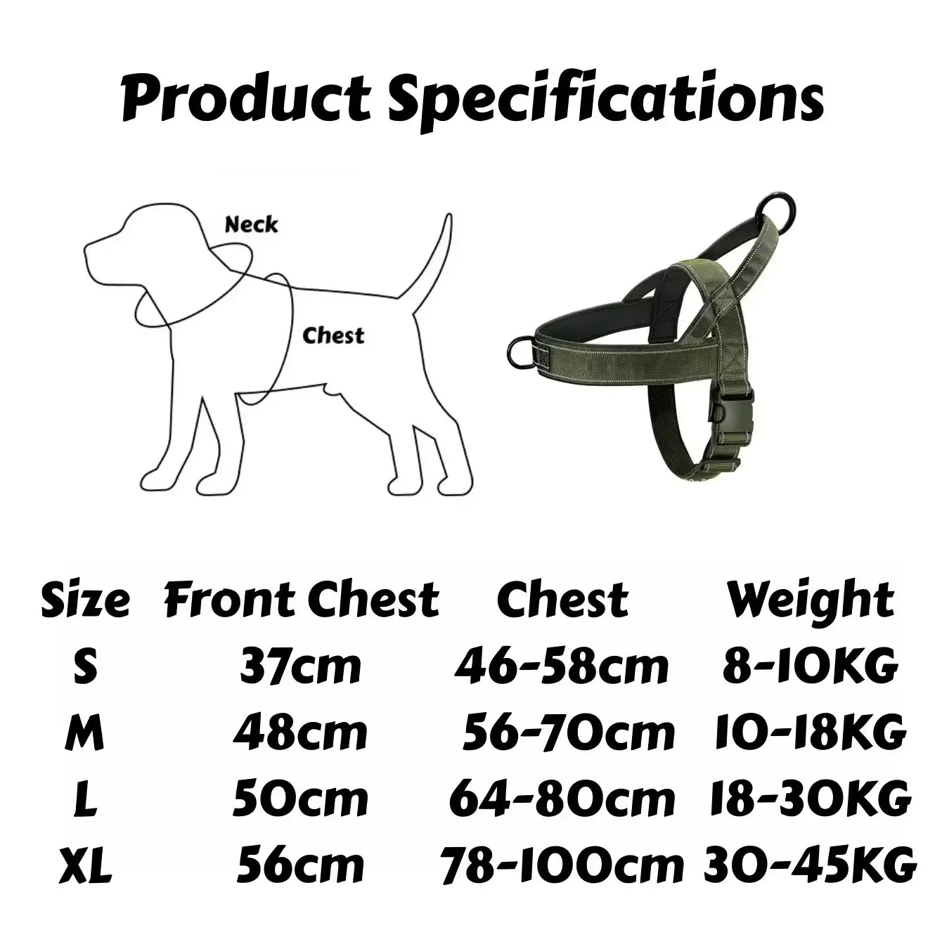 Tactical No-Pull Dog Harness for Large Breed: Heavy-Duty Vest with Reflective Strip, Adjustable &amp; Padded for Control and Pullers