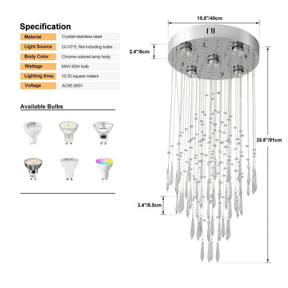 VETRULUS Raindrop Crystal LED Chandelier, Selectable Sizes