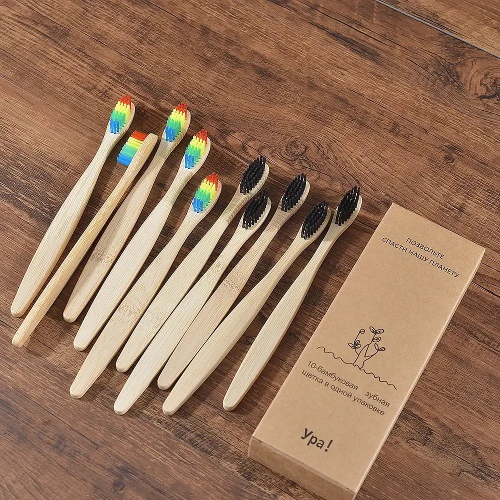 Bamboo World Adult Bamboo Toothbrushes - Set of 10