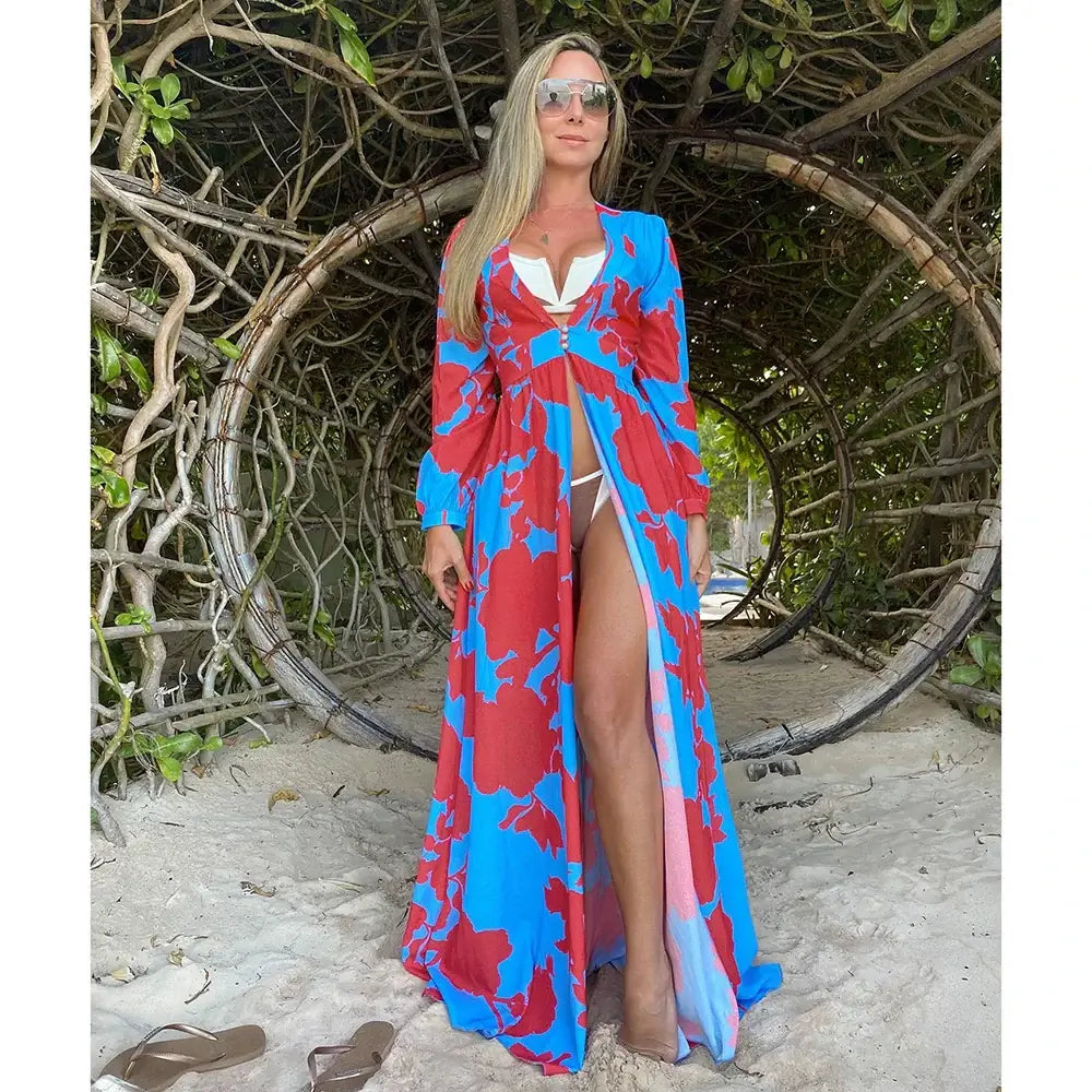 Blue Eyes Bikini Beach Cover Up Tunics For Beach Long Kaftan Bikini Cover Up Robe de Plage Sarong Beach Swimsuit Cover-ups