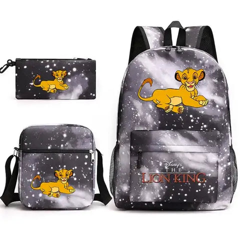 3Pcs Disney The Lion King Simba Bookbag Kids Backpack Boys Girls