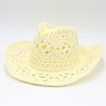 Straw Hat for Women Men Summer Handmade Classic Vintage Hollow Out Western Curled Wide Brim Sun Hat Fishing Hat Climbing Cap