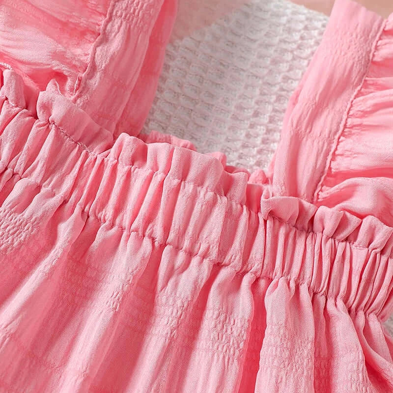 Girls 2-Piece Set with Ruffled Tank Top and Elastic Waist Flared Pants in Vibrant Colors for Summer Fashion