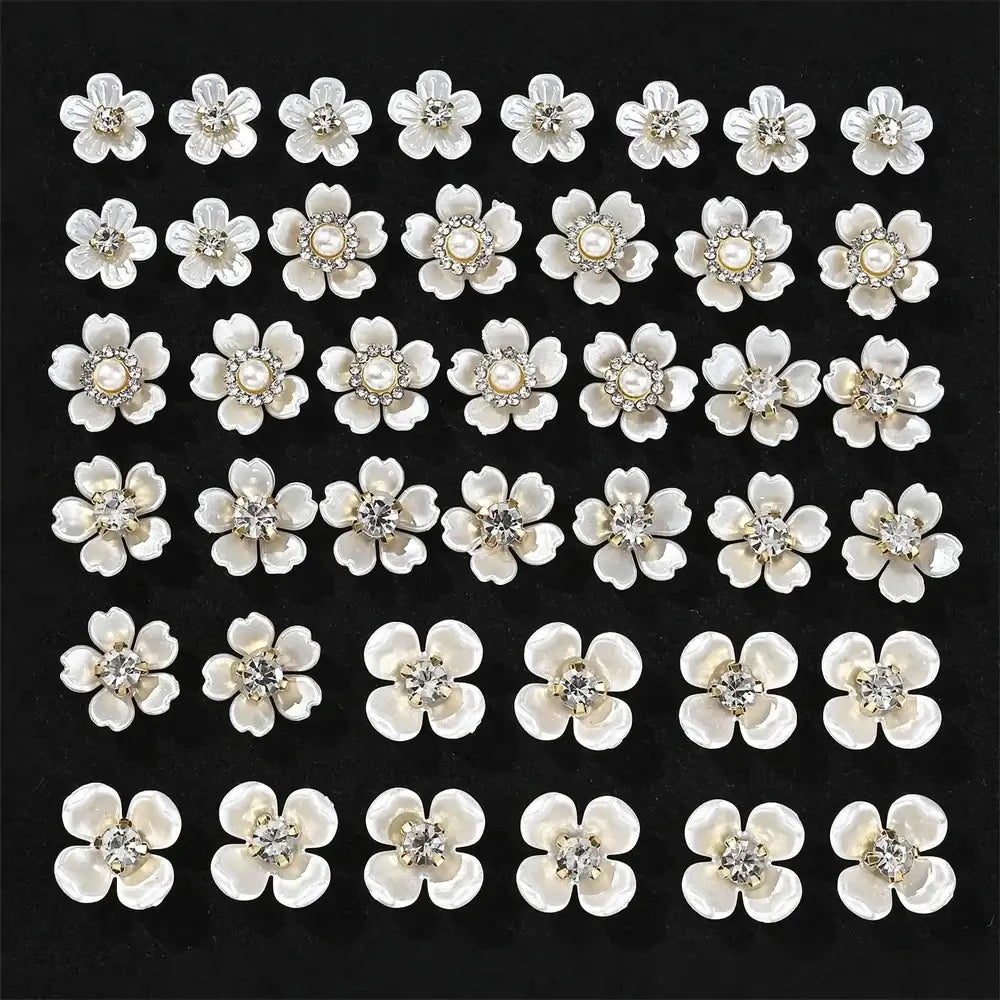 40pcs Imitation Pearl Flower-shaped Rhinestone Buttons for Jewelry Making Decorative Hat Clothes DIY Craft Sewing Accessories
