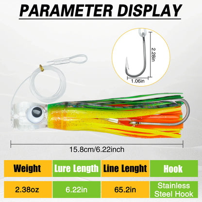 5pcs Trolling Skirt Tuna Lures Fishing Saltwater Lures for Mahi Marlin Shark Wahoo with Rigged Hooks Big Game Fishing Lures