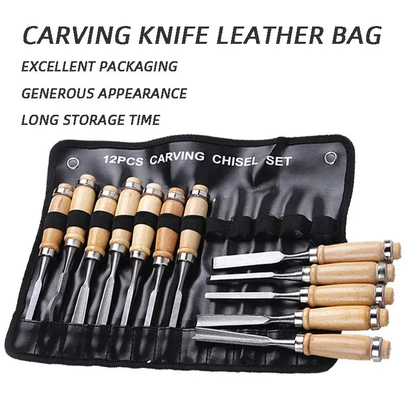 12 Piece Woodworking Carving Knife &amp; Chisel Set