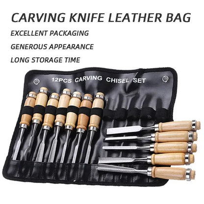 12 Piece Woodworking Carving Knife &amp; Chisel Set