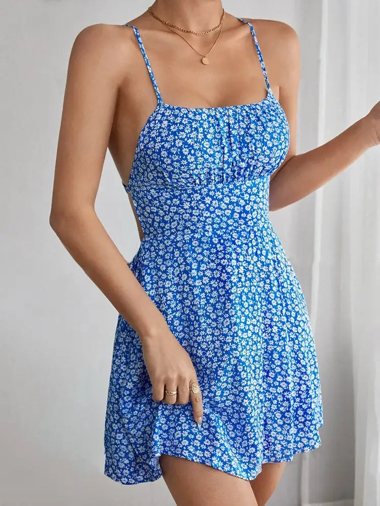 Floral Backless Beach Dress - Summer Fashion 2025