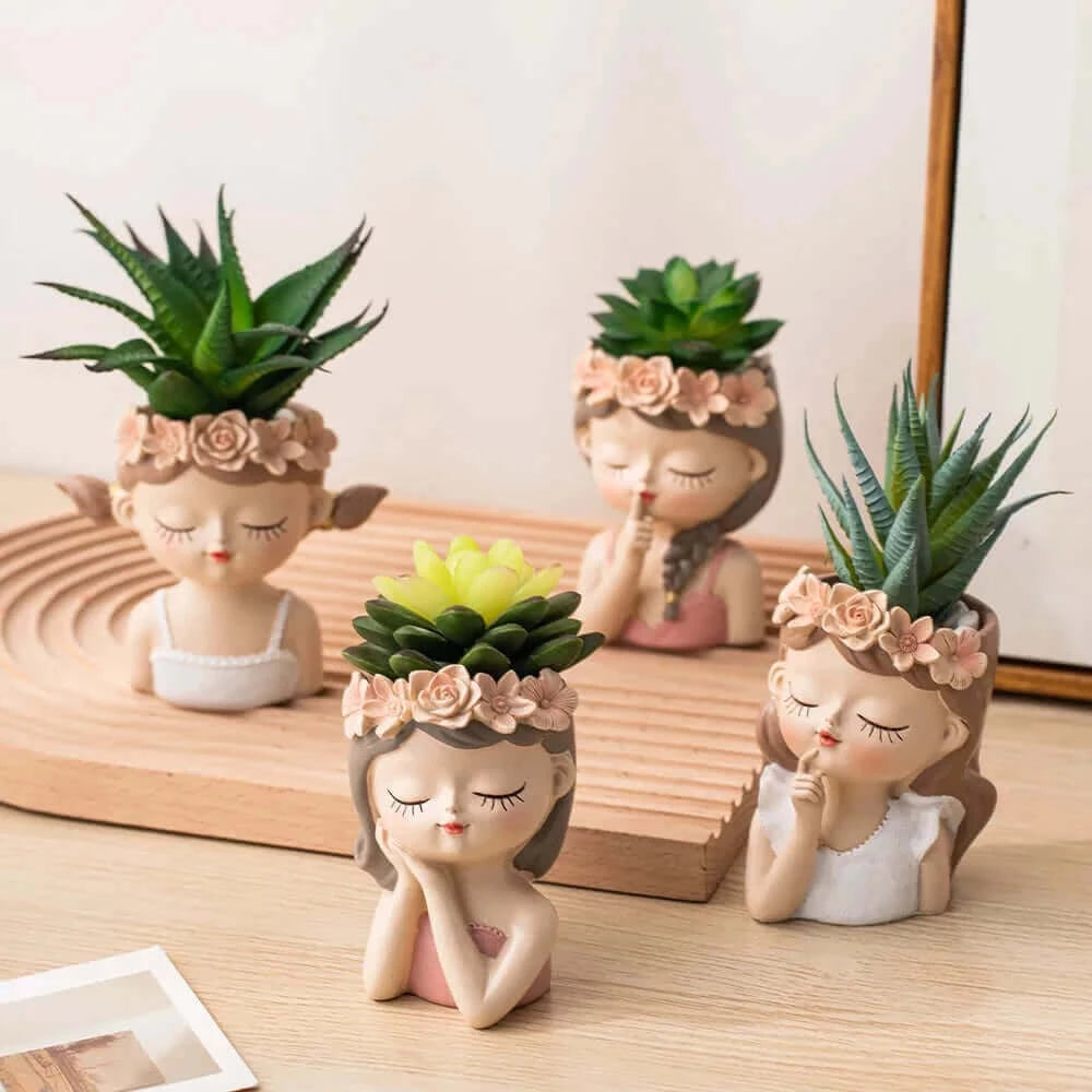 Nordic Flower Pots Cute Girl Decorative Planters Succulents Cactus.