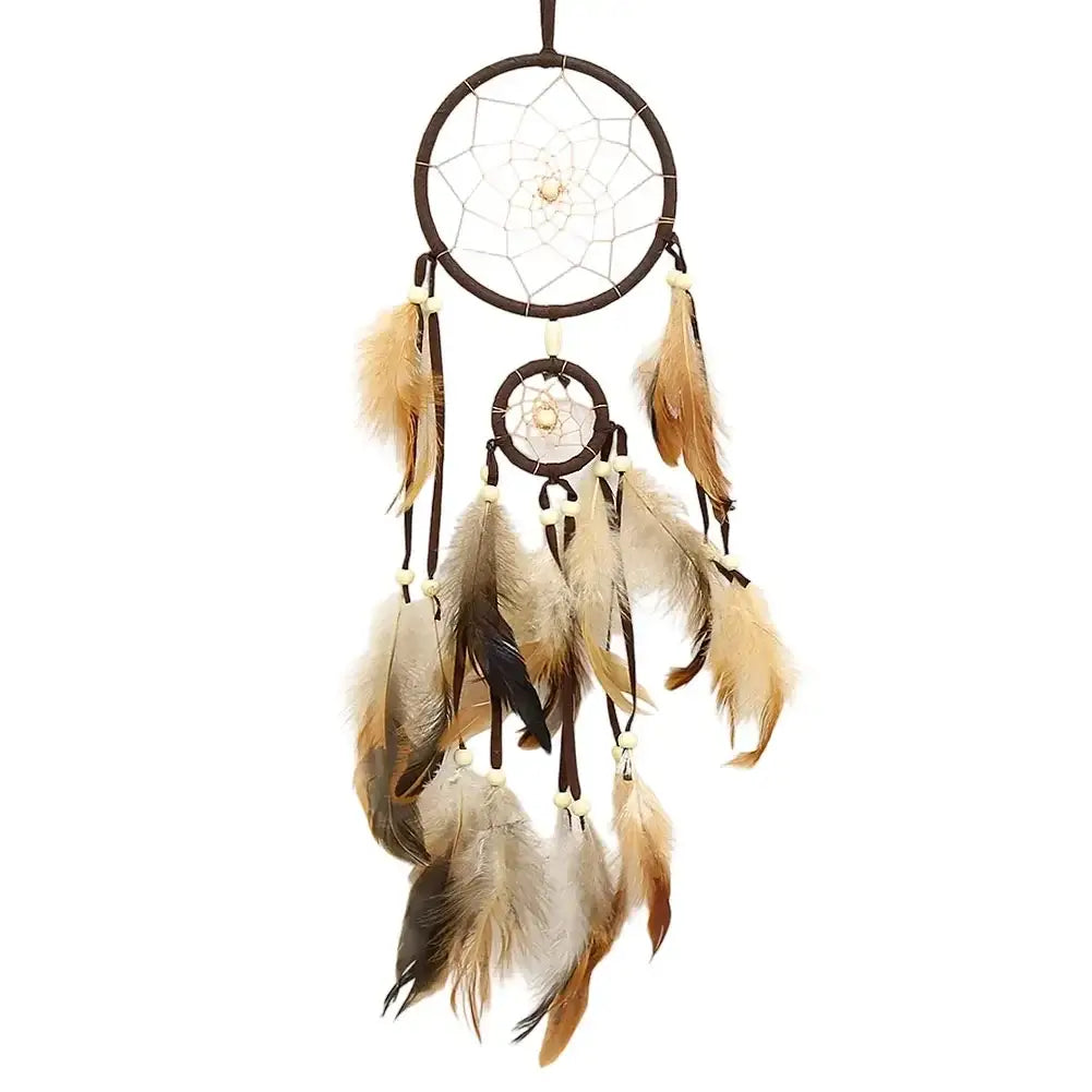 1Pc Wind Chime Dream Catcher with Light Indian Dream Catcher with Brown Feathers Wall Hanging Dream Catcher Bedroom Accessories