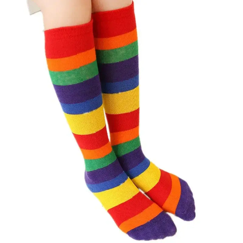 New Arrival Children Rainbow Socks Kids Sport Girls Boys Colorful Striped Soft Cotton Knee High Socks Toddler High Quality 2-12T