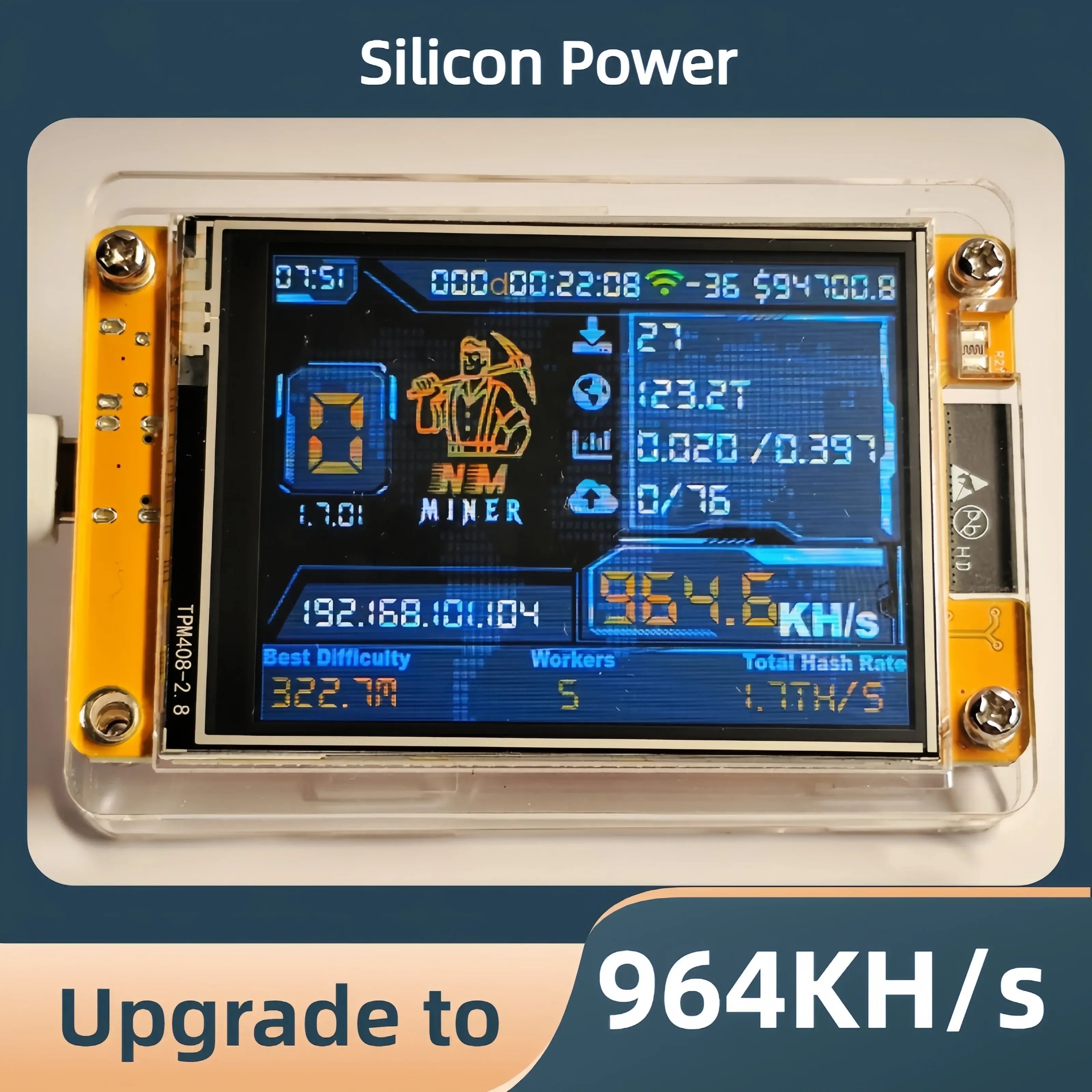 Bitcoin Lucky Miner for computer nerd Solo Lottery NMMiner Hashrate 964KH/s 2.8 inch Smart Display Crypto ESP32-2432S028R DROOM