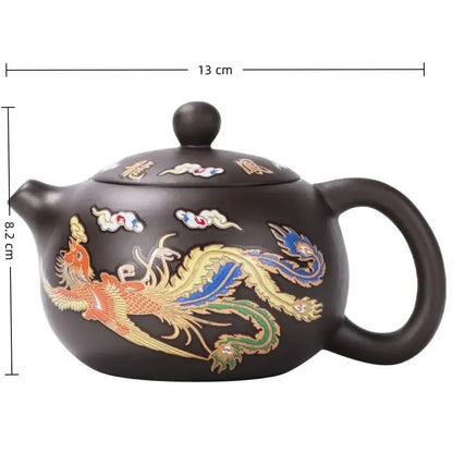Ceramic Purple Clay Teapot Color-changing Dragon and Phoenix Design Teapot Tea Cup Set Hand-made Infuser Teapot Tea Maker