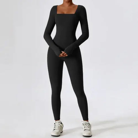 Jumpsuit Gym Workout Yoga Clothes Dance Fitness Long Sleeved One Piece.