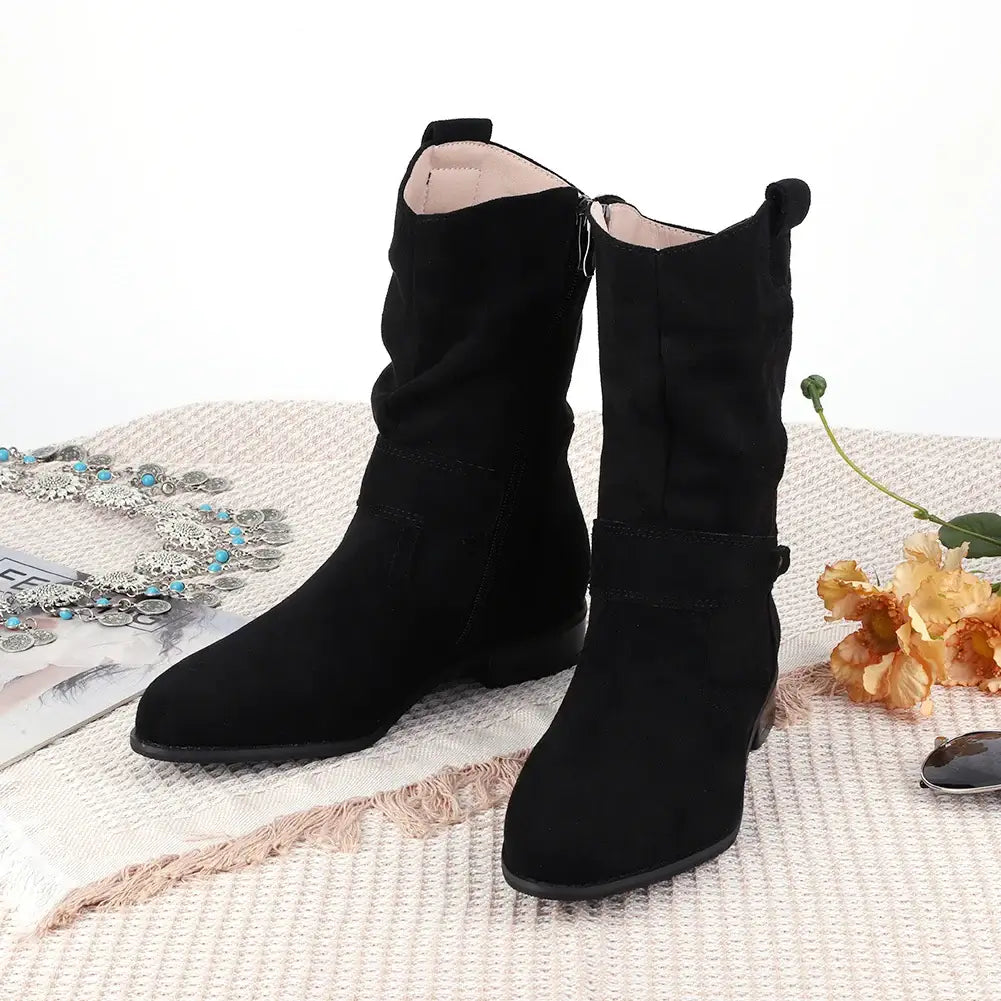 Women Ankle Boots with Buckle Comfortable Suede Boots Non Slip Pointed Toe Boots Lightweight Western Cowboy Boots for Dailyware