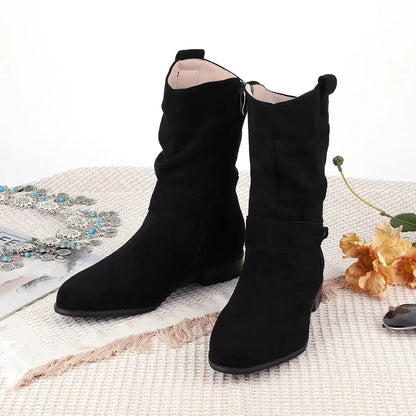 Women Ankle Boots with Buckle Comfortable Suede Boots Non Slip Pointed Toe Boots Lightweight Western Cowboy Boots for Dailyware