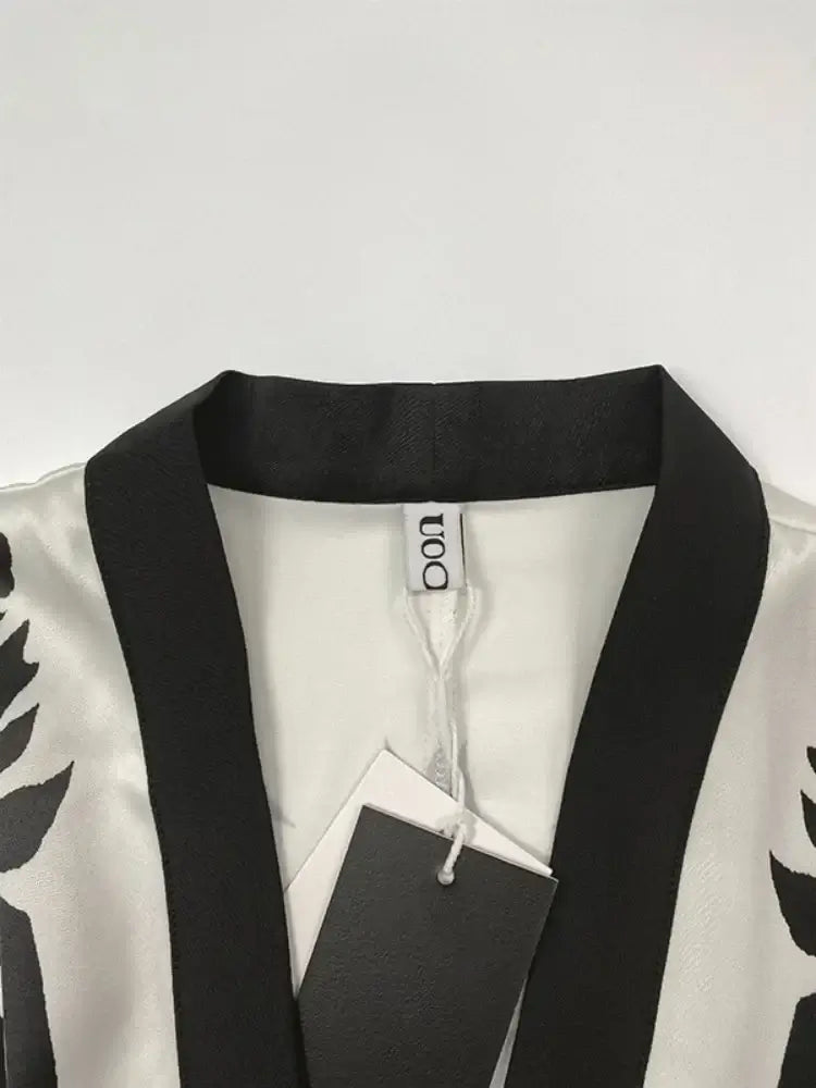 Office Ladies Office A-line Dress 2025 New Summer Half Sleeves Flower Print Printed Tied Waist V-Neck Women&