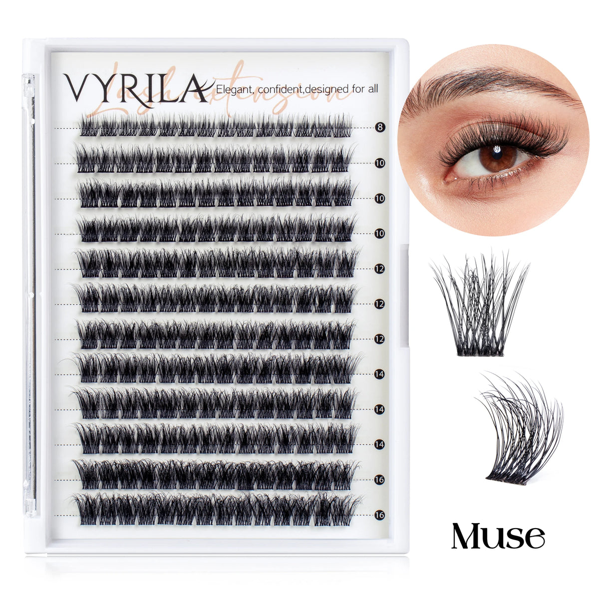 VYRILA Individual Cluster Lashes – C Curl 3D Wispy DIY Eyelash Extensions | 0.05–0.07mm Super Thin Band | Reusable Natural Look