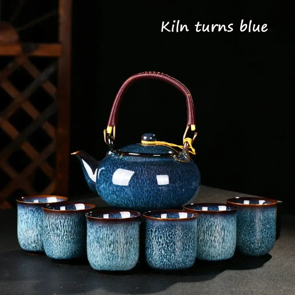 ceramic tea set with handle