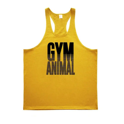 GYM ANIMAL Print Y Back Fitness Stringer Tank Top Mens Cotton Muscle Sleeveless Shirt Bodybuilding Clothing Workout Singlets