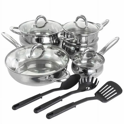 Ancona 12 Piece Stainless Steel Cookware Set Pots Pans Kitchen Tools Nonstick Dishwasher Safe Belly Shaped Cookware