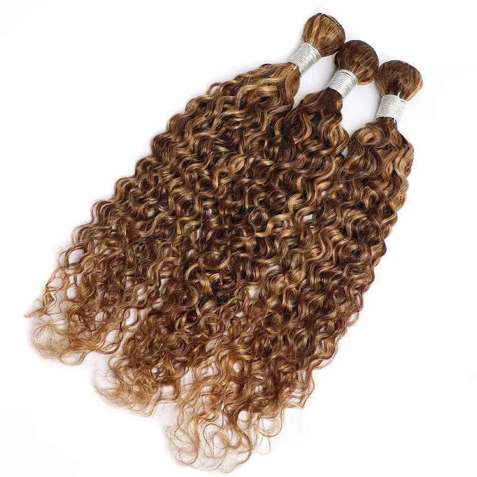 Water Wave Highlight Human Hair Bundles P4/27 Curly Brown Blonde Braiding Hair Bundles Water Wave Bundles Weaving Human Hair