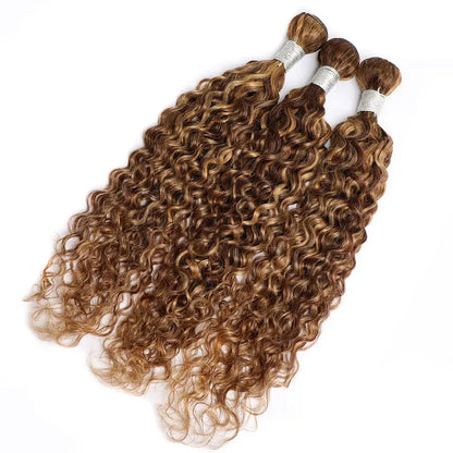 Water Wave Highlight Human Hair Bundles P4/27 Curly Brown Blonde Braiding Hair Bundles Water Wave Bundles Weaving Human Hair