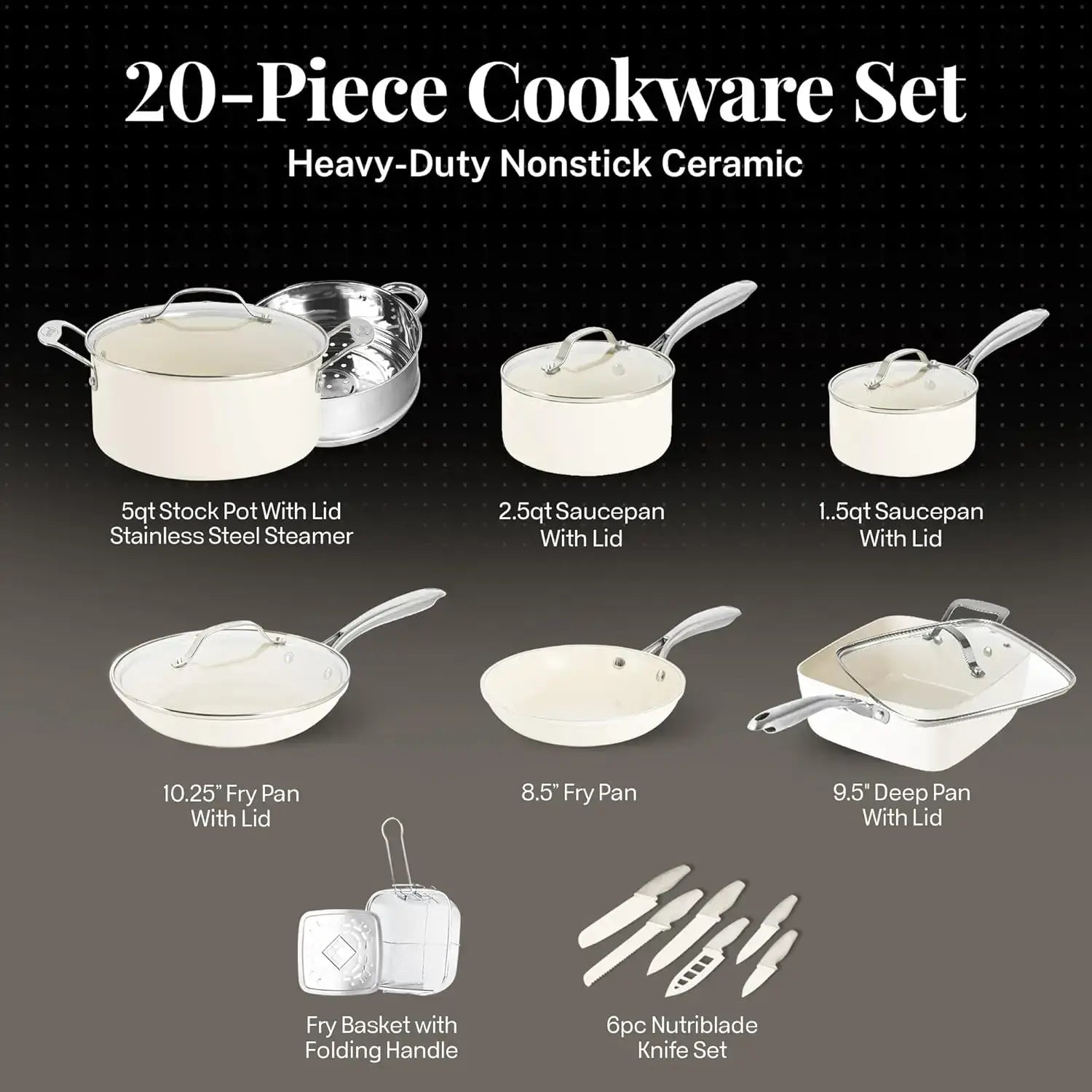 20 Pc Non Stick Cookware Set - Ceramic Pots &amp; Pans