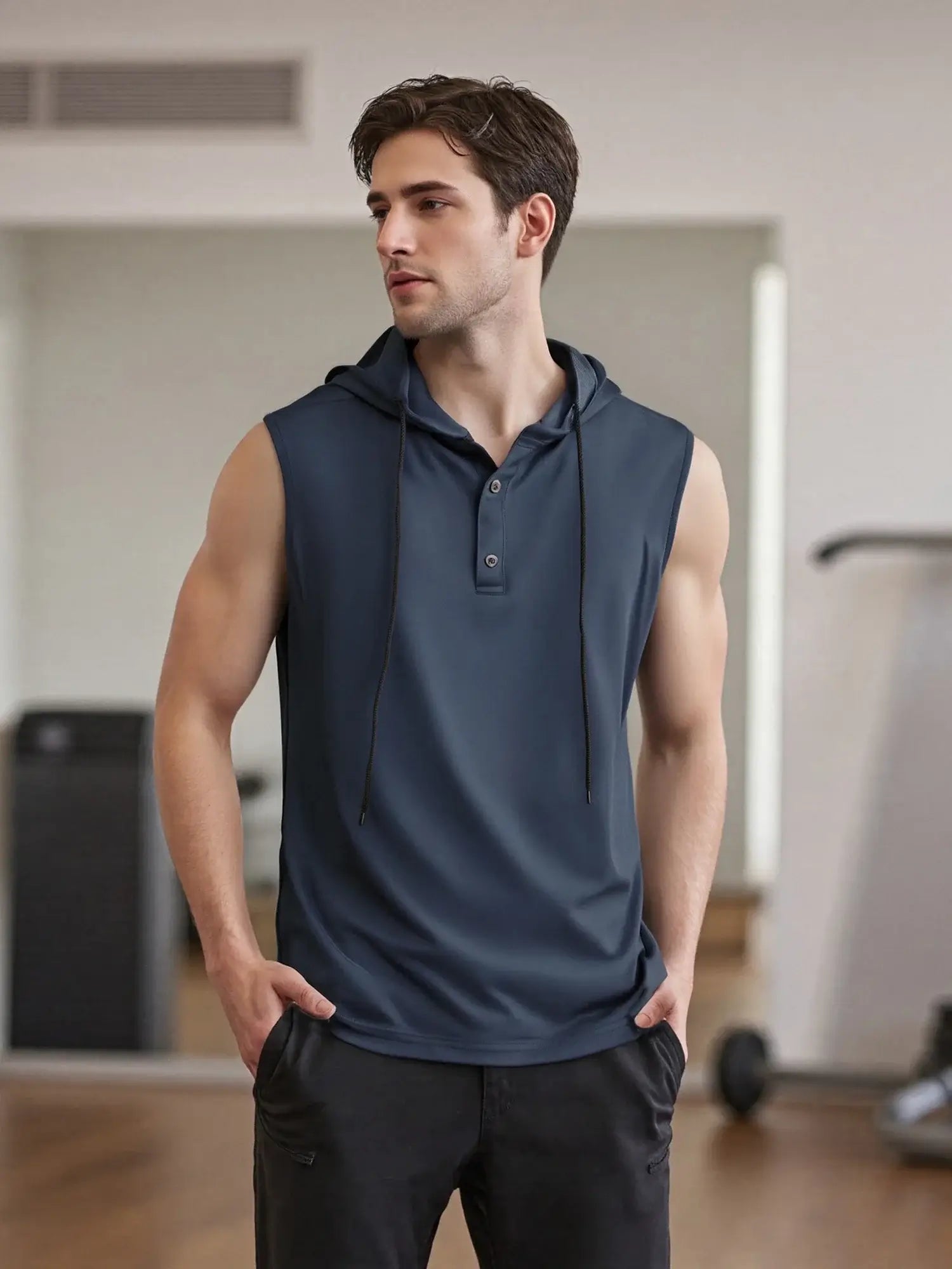 Men s Sleeveless Hooded Tank Tops Solid Color Workout T-Shirt Gym Fitness Training Vest Casual Streetwear Running Top