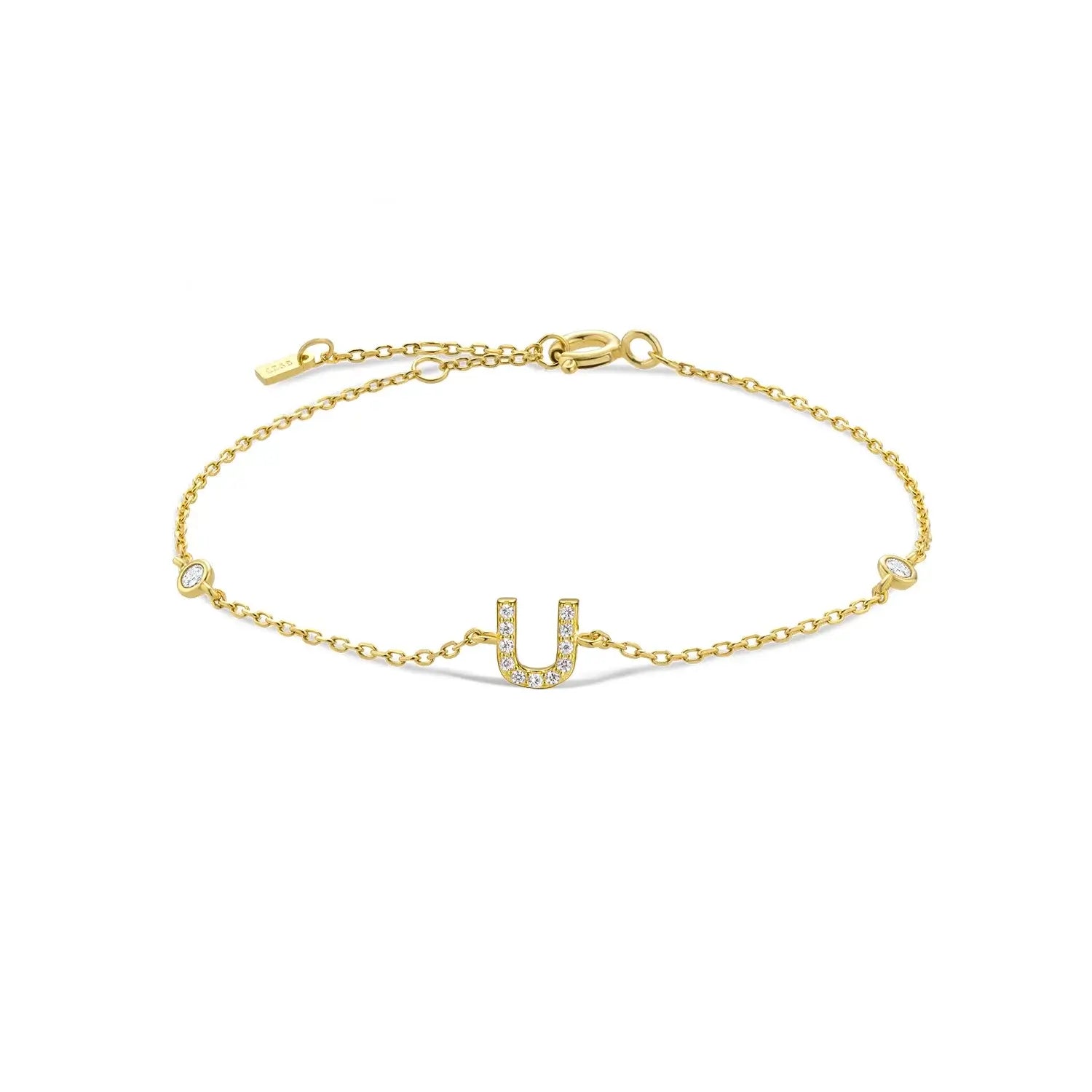 925 Sterling Silver Initial 26 Letters Alphabet Monogram Gold Name Bracelet Crystal CZ Zircon 2021 Fashionable Jewelry